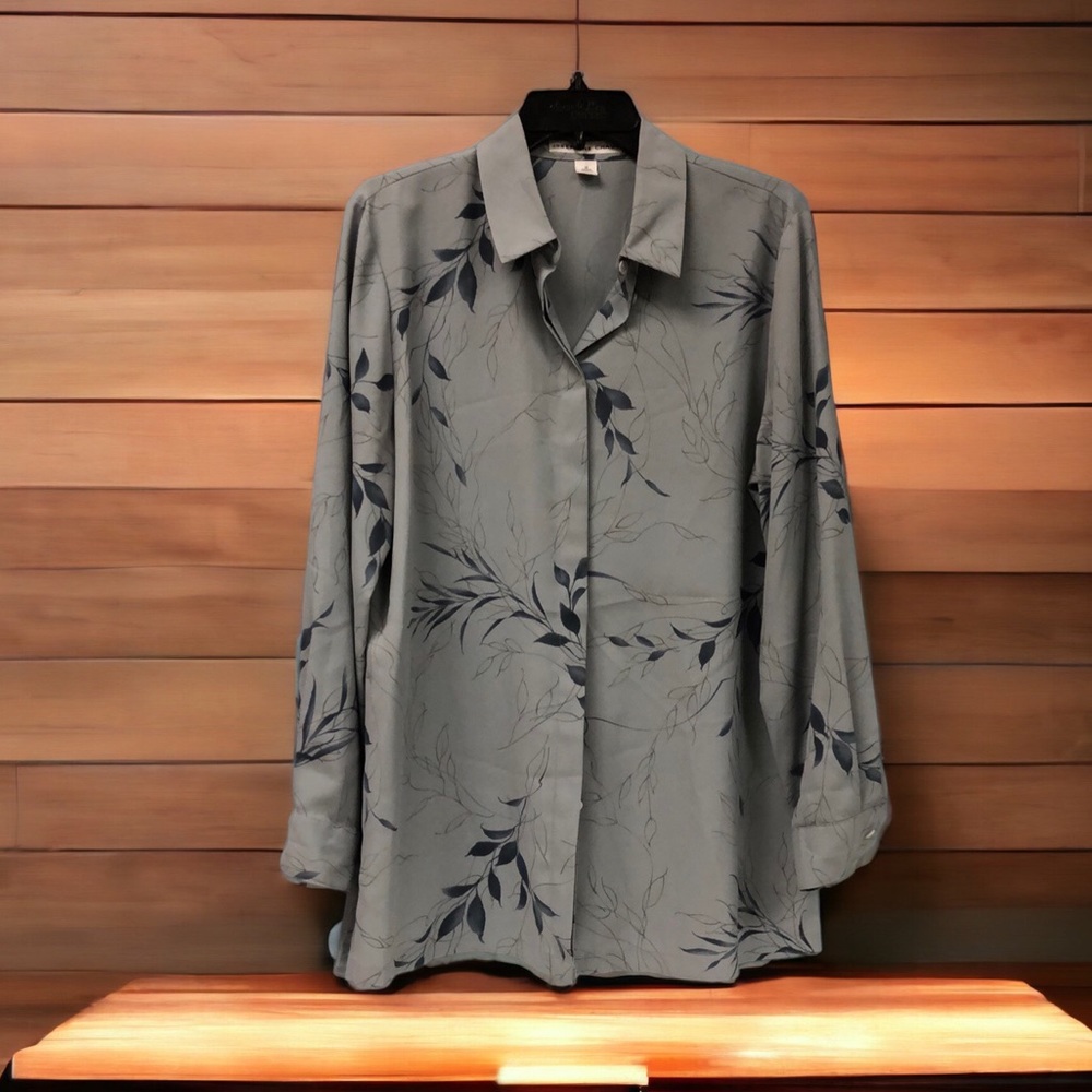 Vintage Josephine Chaus long‎ sleeve powder blue tunic blouse size 12